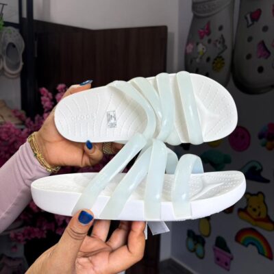 White Glossy Splash Slippers