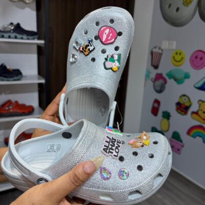Grey Glitters Crocs