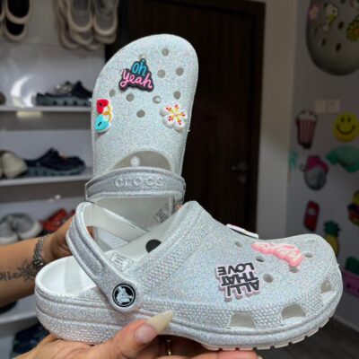 Silver Glitters Crocs